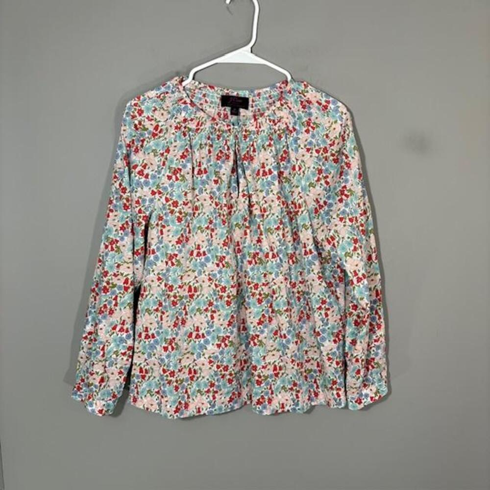 J. Crew Blouse Womens 8 Multicolor Liberty Floral Round Neck Long Sleeve Top
